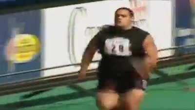 In 2001 at the world athletics championship Samoan shot putter Trevor 'the tortoise' had to run the 100 meters after a team mate had to drop out.