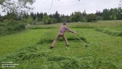 Scything an eleven foot wide swath