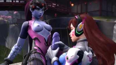 Widow and D.va omg and a drop of precum rolling down her dick (unknown)