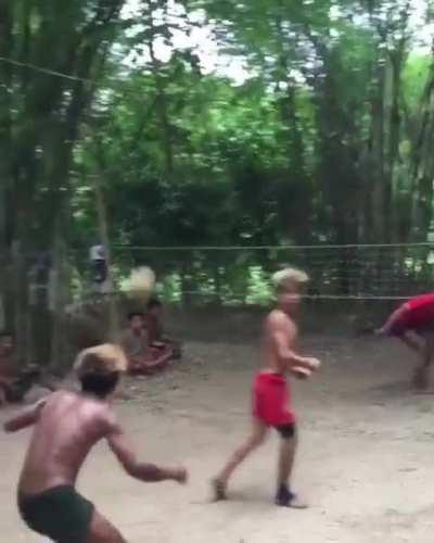 This awesome game of kick volleyball (Sepak Takraw)