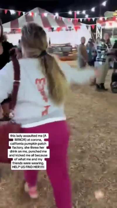 Older woman accosts girls for the way they’re dressed, then assaults them before taking own shirt off to fight.