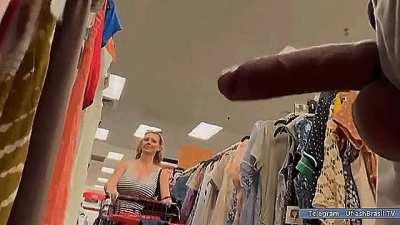 Milf blonde looking big dick in store