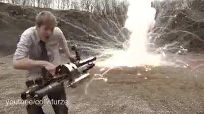 A thermite cannon in action