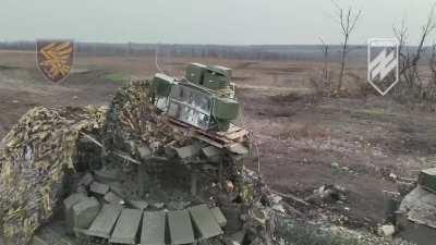 Combined forces of Ukrainian 95th Air Assault Brigade and 12th National Guard “Azov” Brigade destroy Russian armoured assault column and capture T-7B3M tank, near town Terny, April 2024