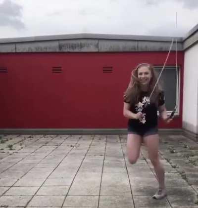 Skipping rope and dancing at the same time