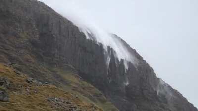 Reverse waterfall in the Faroe Islands