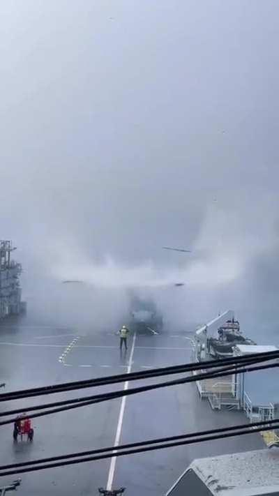 A helicopter during heavy rain