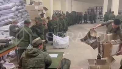 North Korean soldiers getting Russian uniforms and equipment