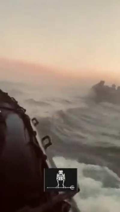 Ukrainian soldiers conducting an amphibious assault in Kinburn