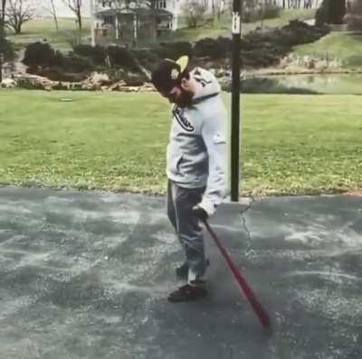 Man does insane trick with a baseball bat.