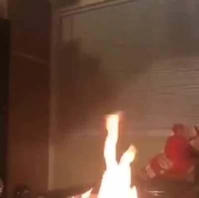 Trying to put fries in a burning pot