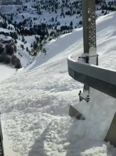 Controlled avalanches at a ski resort before opening