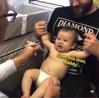 A clever doctor vaccinates a baby