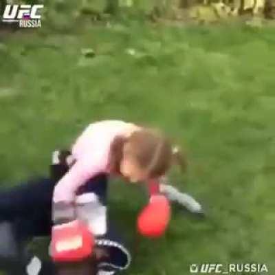 She sure showed him... MMA kid training.