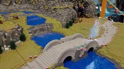 A Lego water feature - with real water! Built and displayed by dcbricksnbits at Wellington Brick Show, New Zealand 4th-5th June 2022.