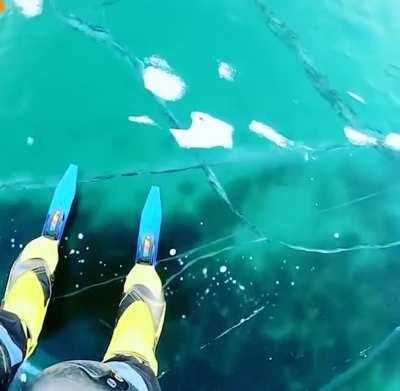 Sounds of ice cracking on frozen lake