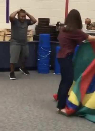 Teacher surprises young boy with a new drum set