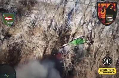 An FPV pilot from the Ukrainian 14th Mechanized Brigade attacks a Russian Buk-M1-2 air defense system with his quad.