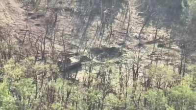 Ukrainian drone from the 68th Brigade drops a grenade on a ruzzian vehicle seemingly missing it, but then...