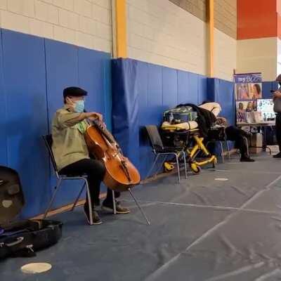 Yo-Yo Ma performed for people at a Massachusetts vaccination site after receiving his second dose.