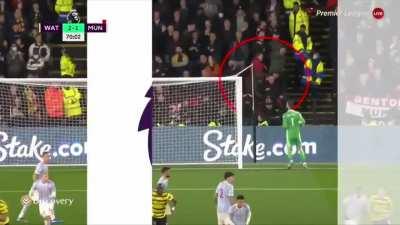 Watford's missed free kick leads to a fan getting clobbered.