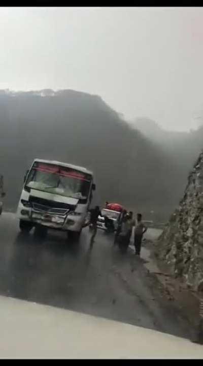 Bus overtaking at blind spot.