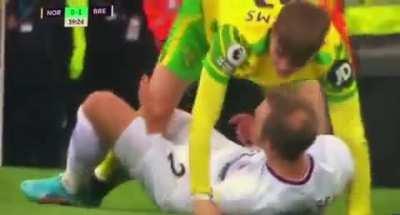 Brandon Williams gets mad he’s being pulled down but realizes it’s Eriksen and gives him a hug