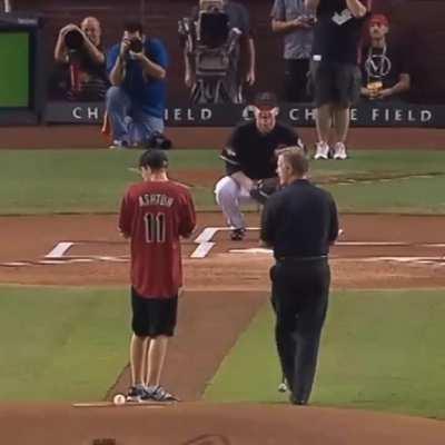 Max Ashton throws 1st pitch at NLDS game