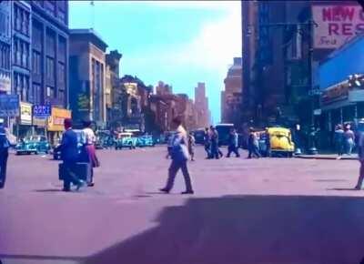 Driving Through New York City 1940's (manually colorized video)