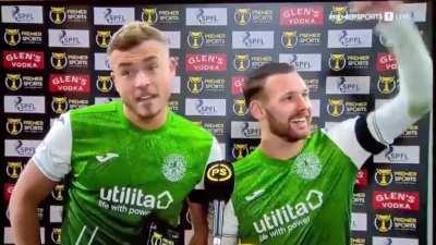 Hibernian defender Ryan Porteous mocking Steven Gerrard after their 3-1 Scottish League Cup semi-final win over Rangers; “Do we look happy? Don’t ask us silly questions then”