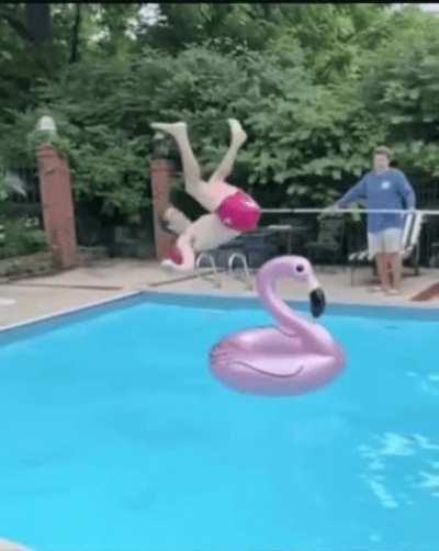 Flip off diving board with a great catch and landing