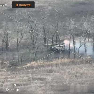 An Abandoned Ukrainian T-64BV being destroyed by Russian Forces near Novomykhailivka, Donetsk Oblast (47°50'58.6