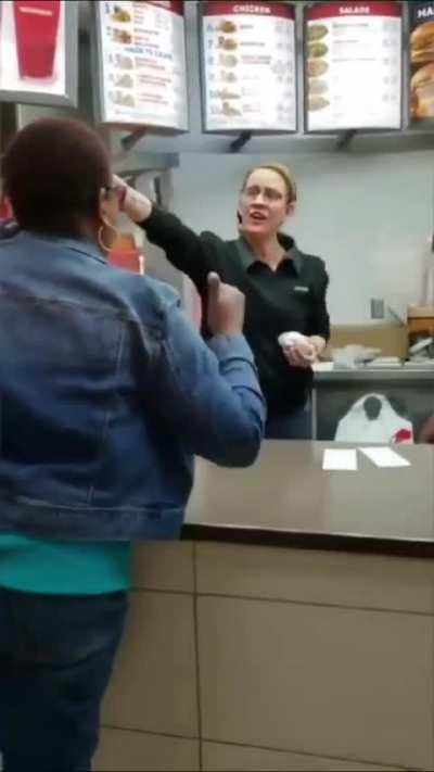 Woman yells at fast food employees demanding her food