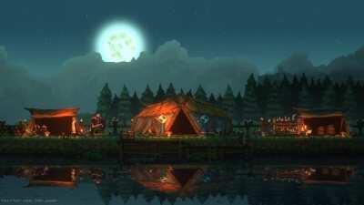 Viking village night scenery.