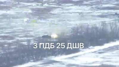 Russian BMP-3 engaging a treeline is destroyed in the Luhansk area - [including drone footage]