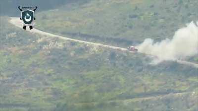 FSA Turkmen Brigade BGM-71 tow team targets an SAA pickup truck attempting to navigate a switchback road near the Turkish border - 2016