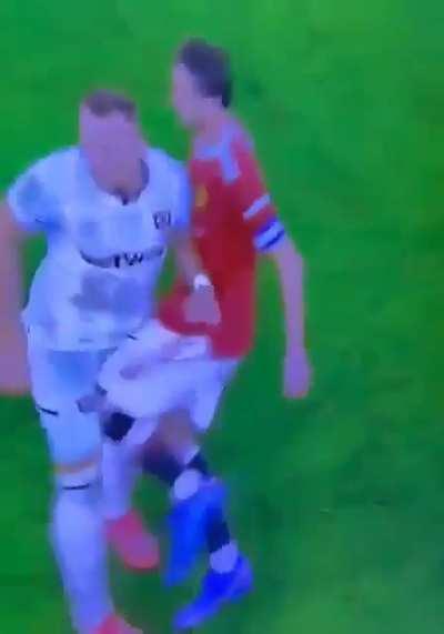 Nemanja Matic kicks West ham player in the balls