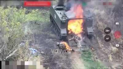 M113 APC hit and burning w/troops (NSFW)