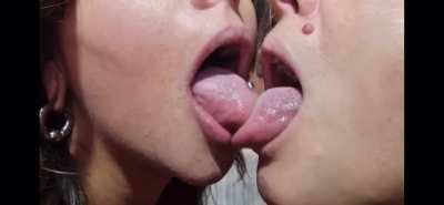 Closeup, deep, incredible tongue sucking