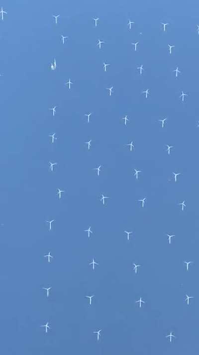 Wind farm on the English Channel seen from a plane