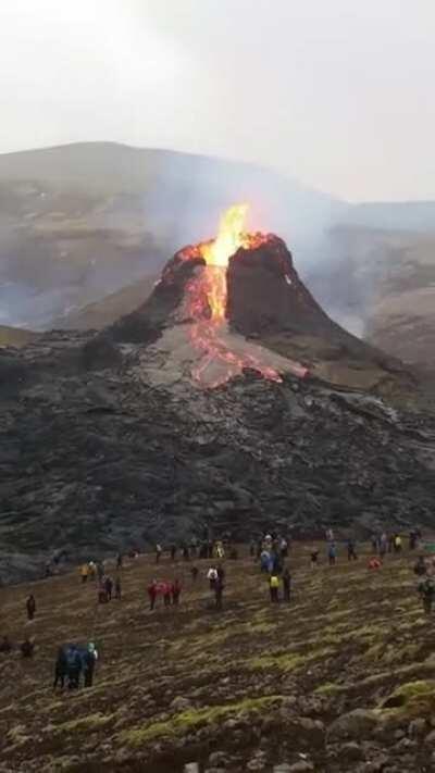 Volcano eruption at Mount Fagradalsfjall in Iceland.