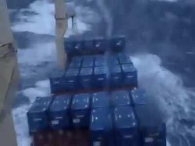 Huge waves on a cargo ship