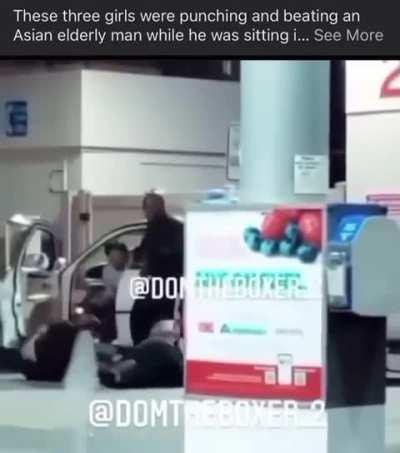 Three girls beating on old Asian man get taught a lesson