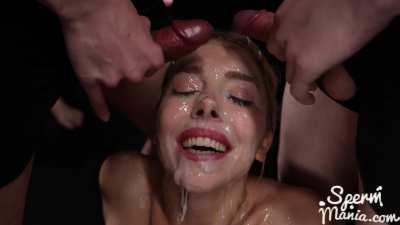 Blonde loves getting her face covered in sticky cum