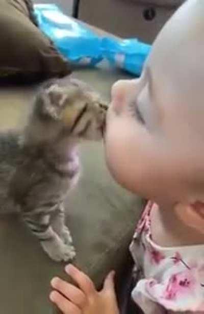 I love how tender this baby is with this kitten, kudos parents! 🥰