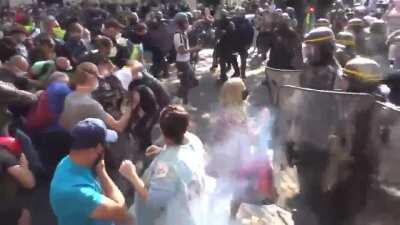 Police attack demonstrations in demonstration against austerity in Paris today