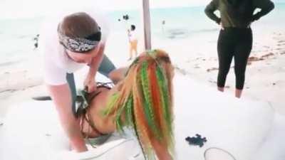 Remember when Nicki got stuck in her costume on the set of Bed?