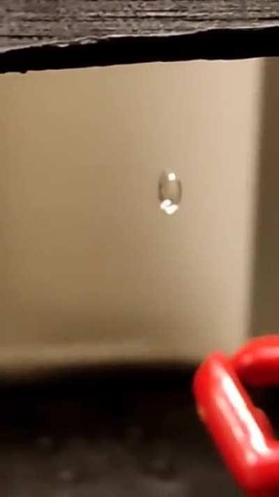 A water droplet levitating in the air with sound waves