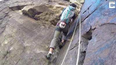 Overtaken by solo free climber at 250 ft