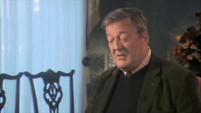 Actor and comedian Stephen Fry’s answer when asked what he would say to God at the ‘Pearly Gates’